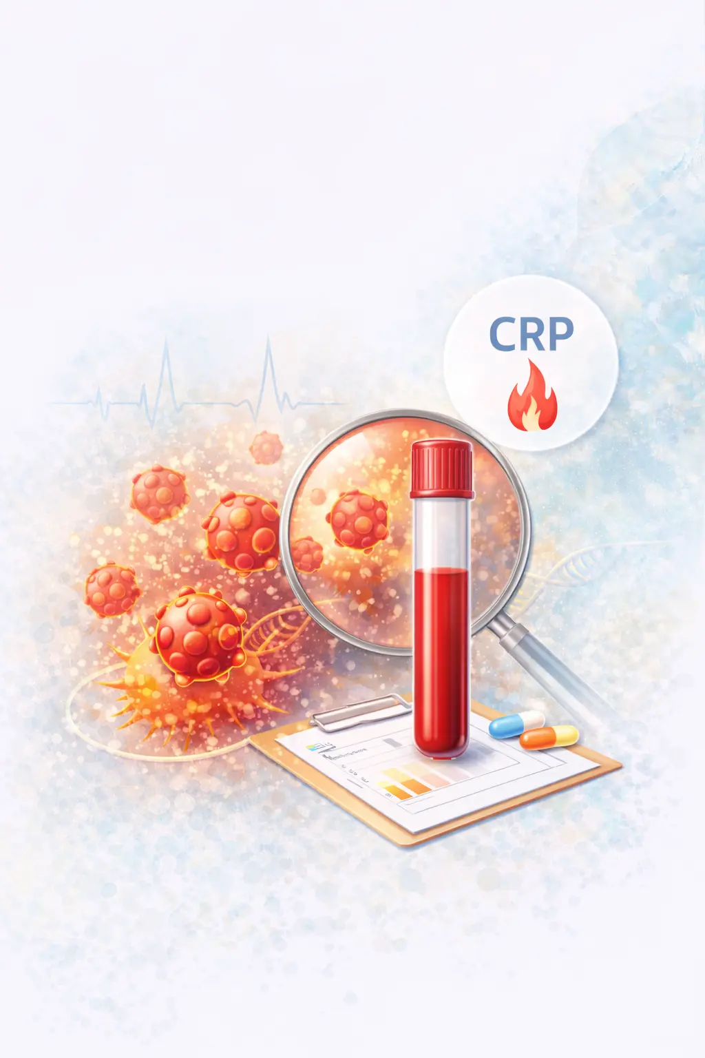 Illustration showing CRP blood test used to measure inflammation levels.