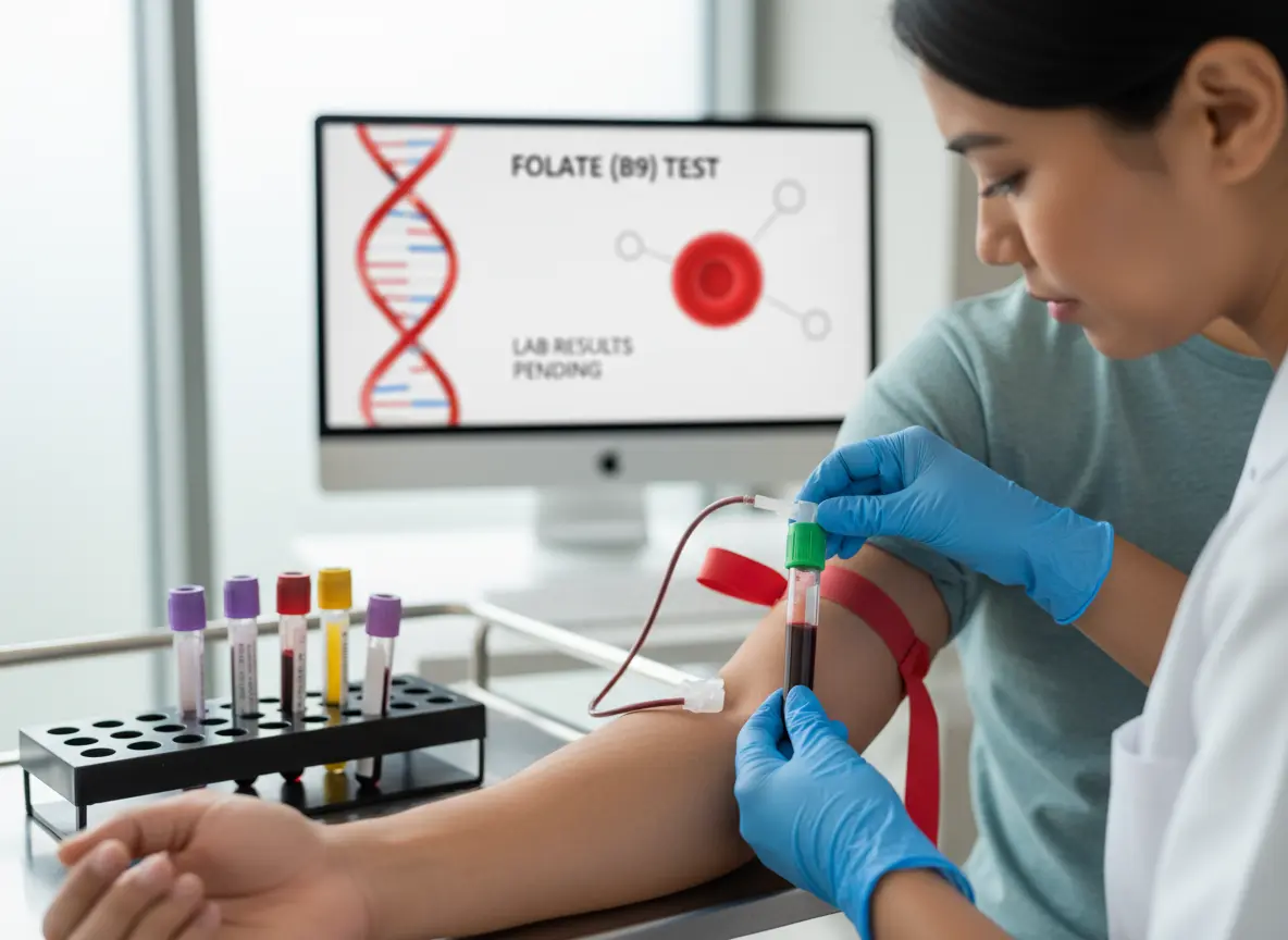 Folate blood test sample in Birmingham clinic