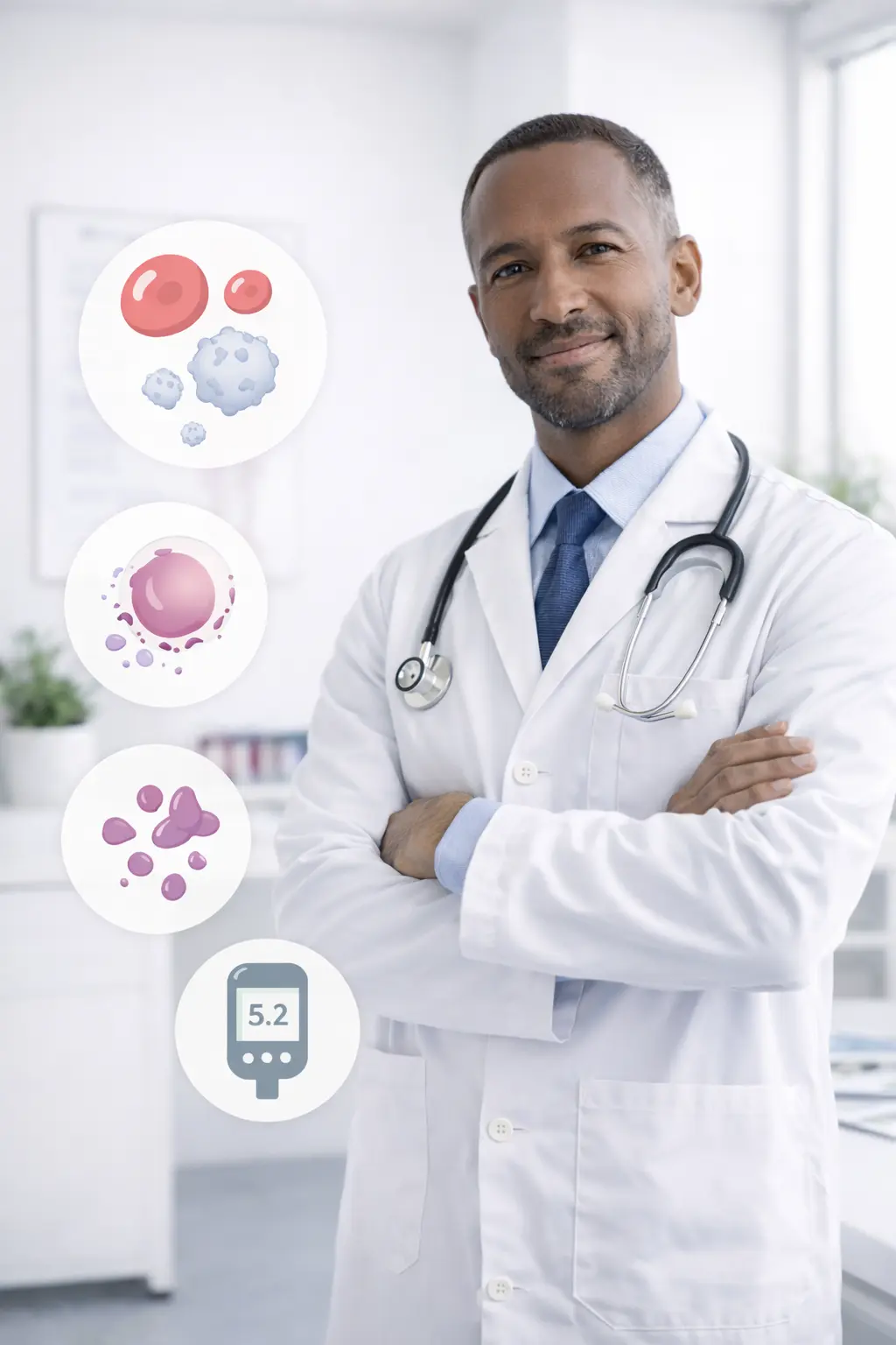 Doctor representing blood cell analysis and diagnostic blood testing services.