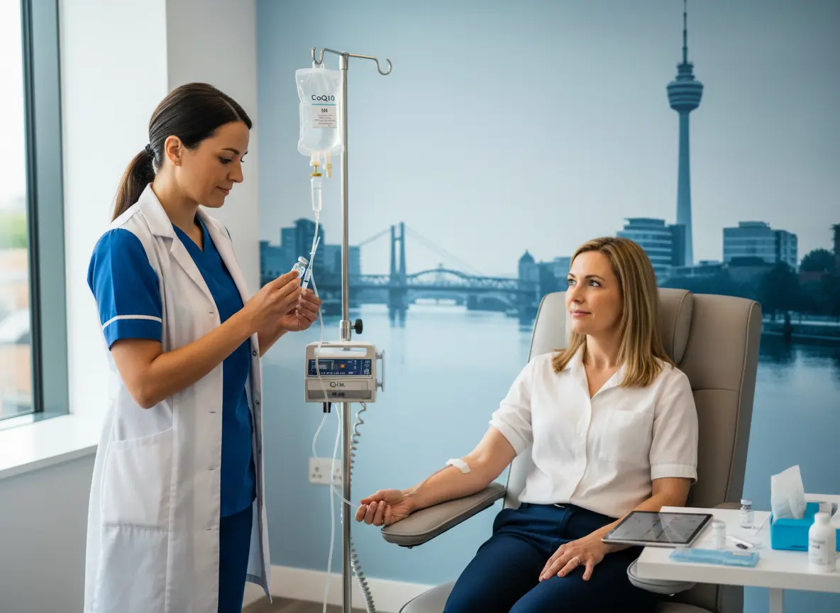 L-Carnitine injection administered by a healthcare professional in a modern clinic.