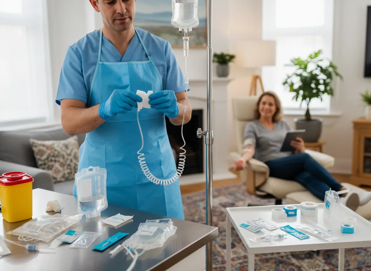 Muscle recovery IV drip prepared by a clinician at IV Drips Birmingham.