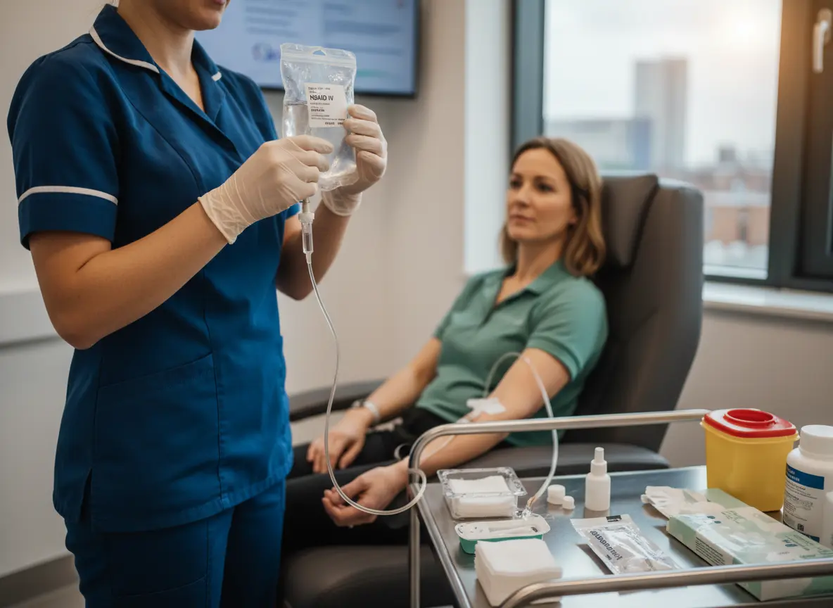 NSAID IV therapy for pain relief administered in clinic