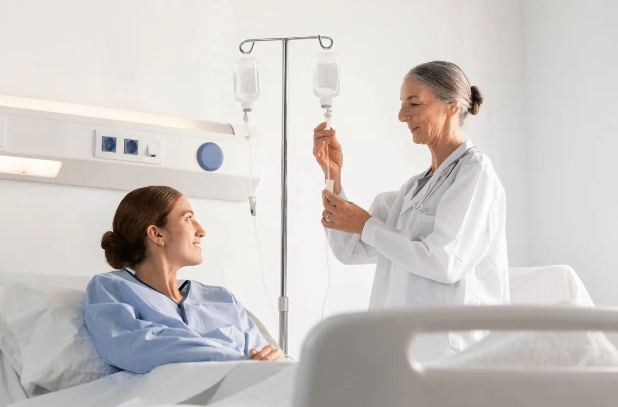 Patient receiving IV drip therapy from a caring nurse at IV Drips Birmingham